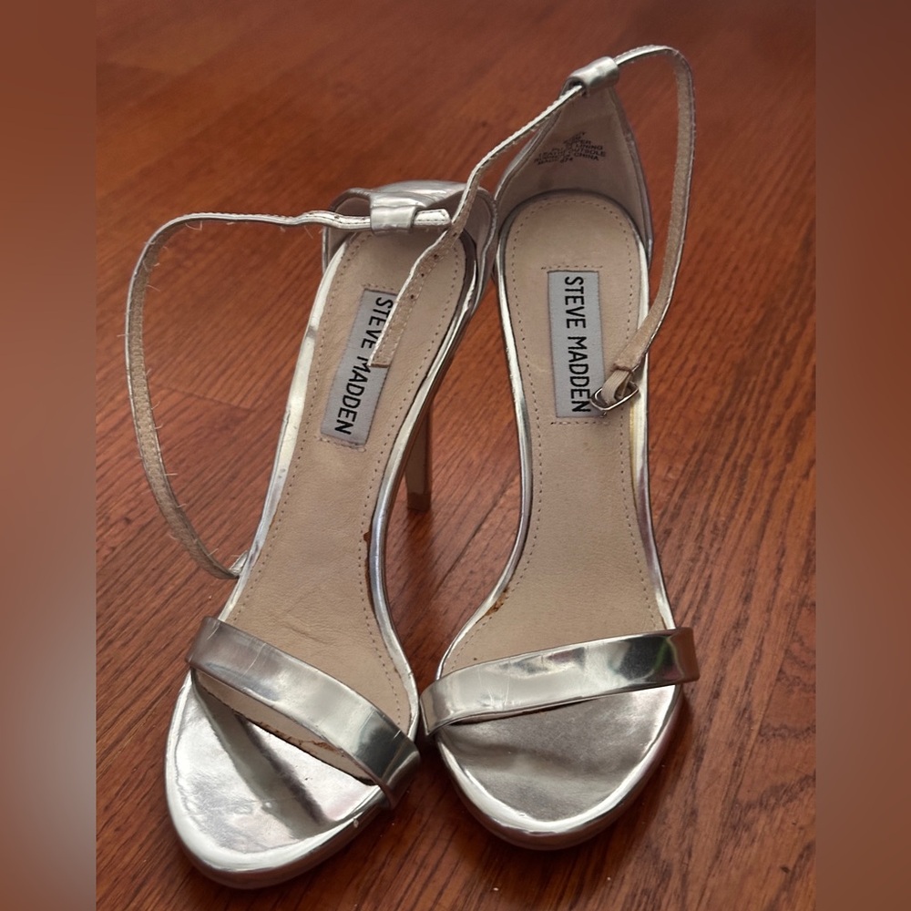 Steve Madden Metallic Silver Strappy Heels